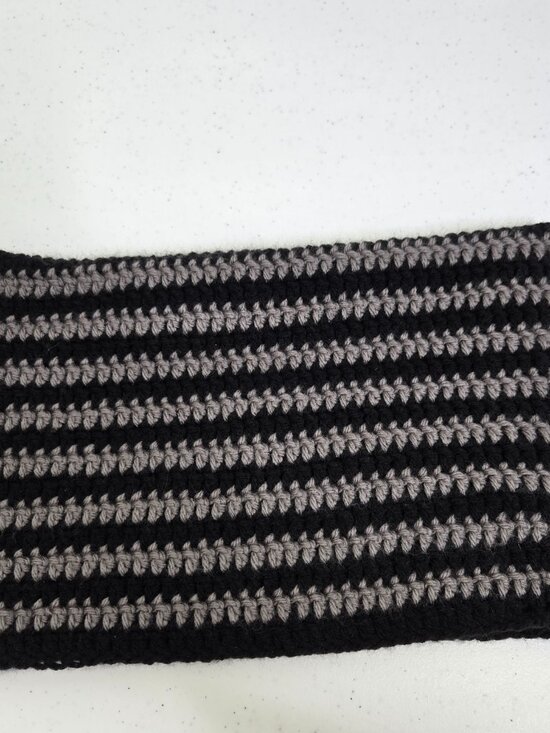 Handmade Crochet Cat Ear Beanie, Striped Acrylic Kitty Hat Black Gray main image 8